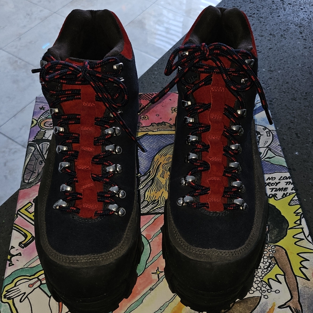 Jeffrey Campbell Black, Navy Blue and Red Suede Boots - Picture 2 of 8